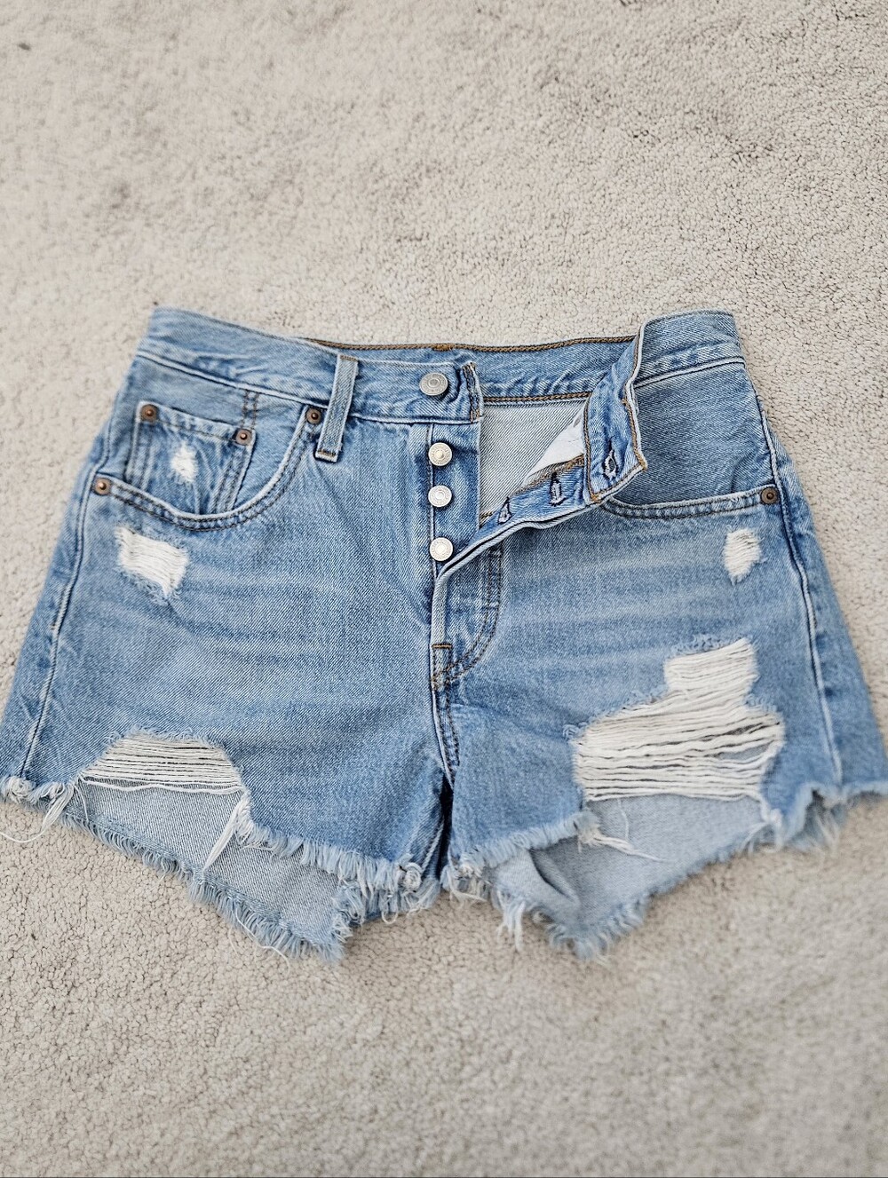 Levis 501 Cotton Button Fly Womens 25 High Rise Denim Jean Shorts Light Wash